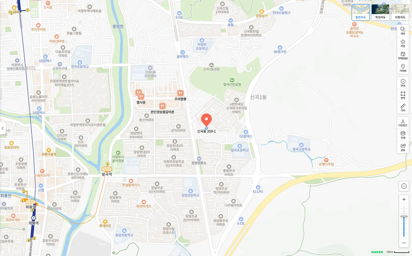 신곡동 359-1 리본플러스 위치가 표시된 네이버 지도